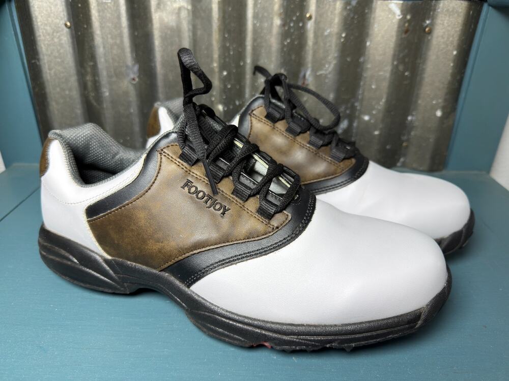 FootJoy GreenJoys Mens 11 M Golf Shoes White Brown Spike Saddle Cleats 45516